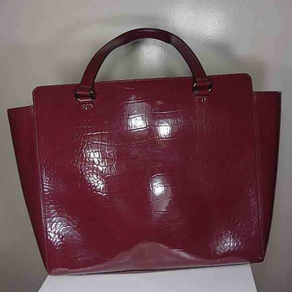 Kate Spade Croc Embossed Bristol Drive Elissa Maroon Leather Tote Bag - Picture 6 of 13
